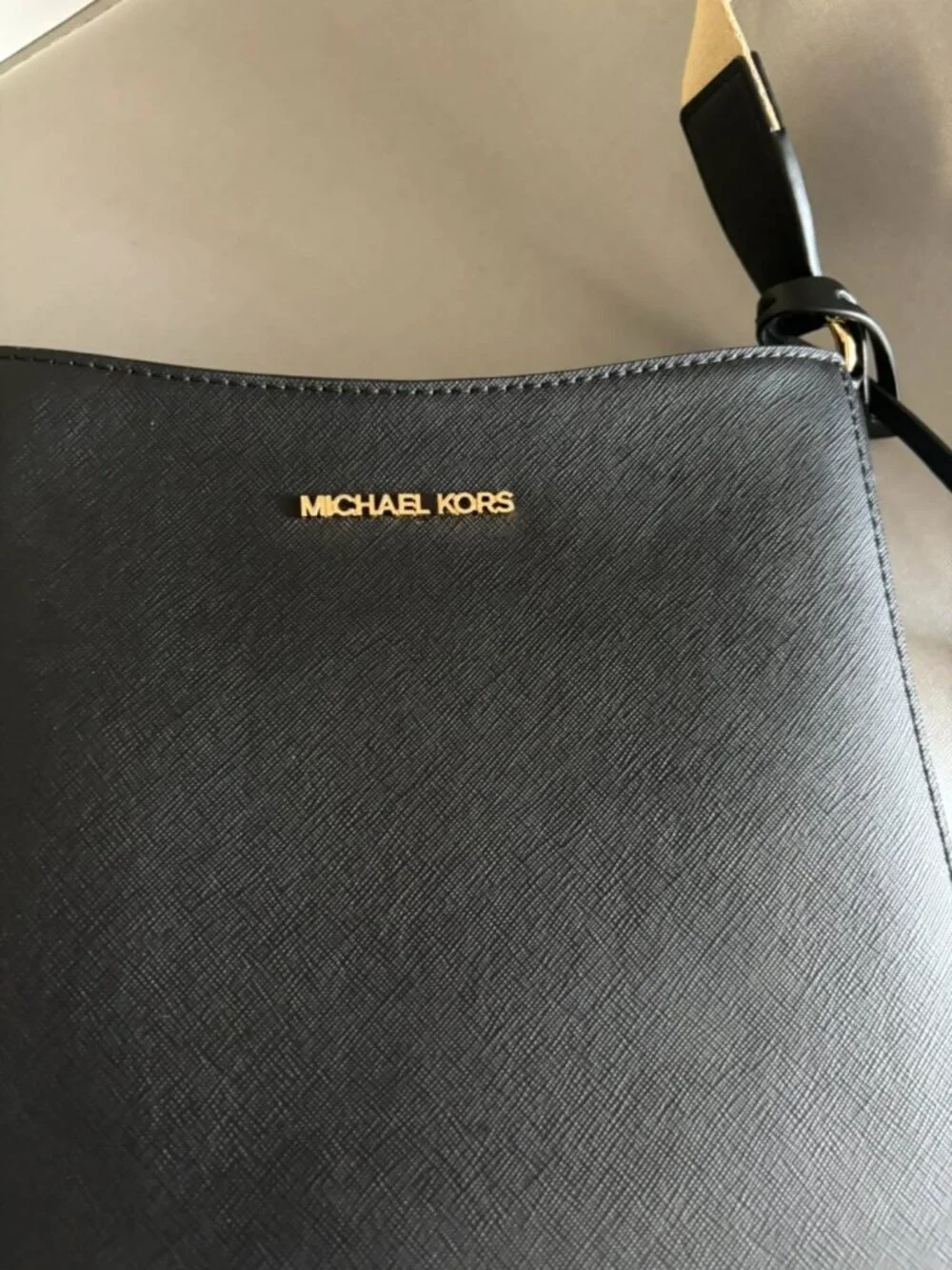 Michael Kors Black Saffiano Leather Shoulder Bag with Gold Tone Details